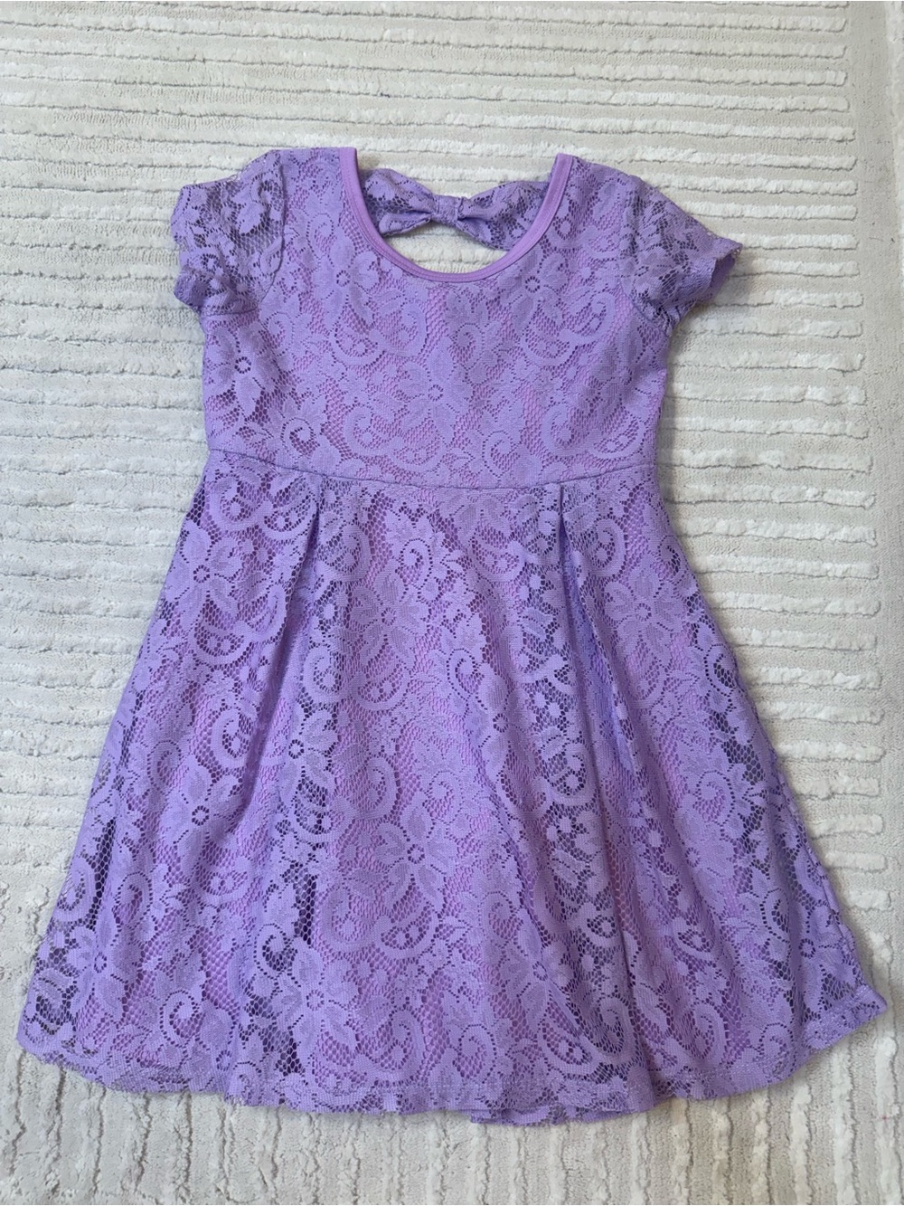 Girls' Lilac Lace A-Line Dress with Short Sleeves
